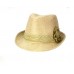 Fedora Straw Hat w/ Lace Trim Corsage - Beige - HT-1184BE